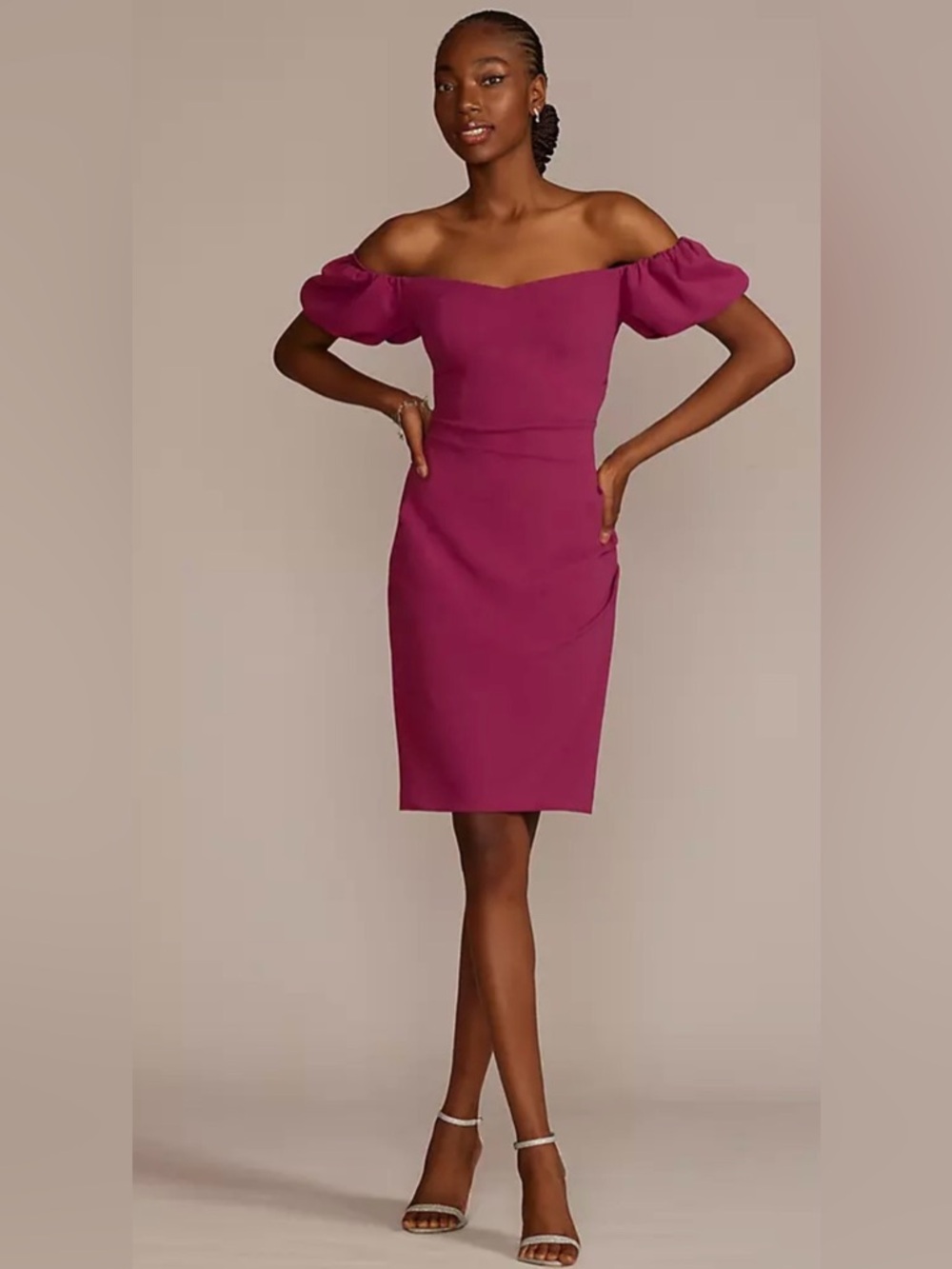💖 DB Studio Off Shoulder Puff Sleeve Midi Dress | Cassis | NWT | Size 2 💖